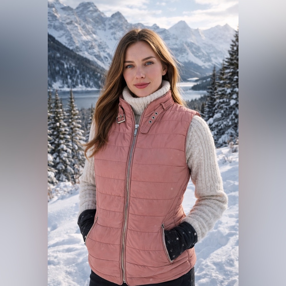 Posh Design Women’s Padded Vest- Size M color Pink stick| Casual and Elegant